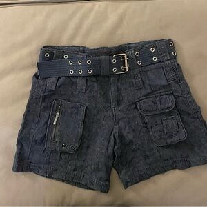 Johnny Was Blue Jean Shorts with Distressed Look and Built-in Belt